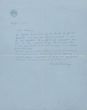 Lot 2625, Auction  127, Debussy, Claude, Brief an einen Musiker. 1913