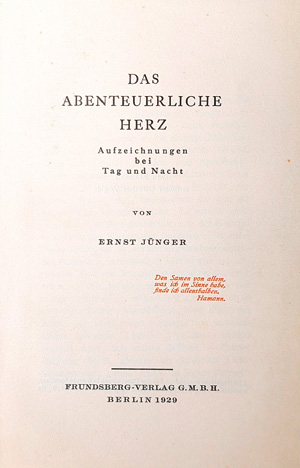 Lot 3168, Auction  127, Jünger, Ernst, Das abenteuerliche Herz