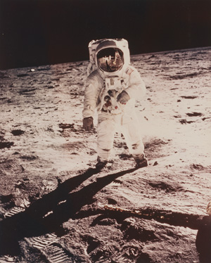 Lot 4241, Auction  127, NASA, Buzz  Aldrin with Neil Armstrong and Lunar Module reflected in his gold-plated visor