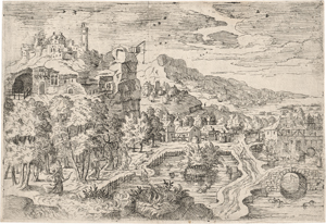 Lot 5005, Auction  127, Angolo, Giovanni Battista d', Weite Landschaft mit der Geschichte von Diana und Acteon