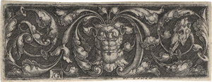 Lot 5164, Auction  127, Aldegrever, Heinrich, Ornamentaler Entwurf mit Brustharnisch zwischen Maske und Tierschädel