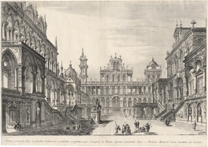 Lot 5285, Auction  127, Marieschi, Michele, Prospekt eines Innenhofes mit phantastischer Palastarchitektur