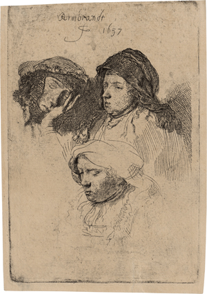 Lot 5625, Auction  127, Rembrandt Harmensz. van Rijn, Drei Frauenköpfe, die eine Frau schlafend