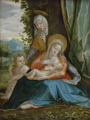 Lot 6005, Auction  127, Süddeutsch, um 1600. Maria mit dem Christusknaben, Johannes d. Täufer und der hl. Elisabeth in einer Landschaft