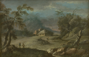 Lot 6030, Auction  127, Deutsch, Ende 18. Jh. Berglandschaft mit aufziehendem Gewitter