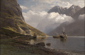 Lot 6099, Auction  127, Eckenbrecher, Themistokles von, Dampfschiffe an der Anlegestelle von Gudvangen im Nærøyfjord
