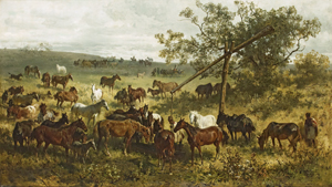 Lot 6103, Auction  127, Adam, Franz, Puszta Landschaft mit Pferden an der Tränke