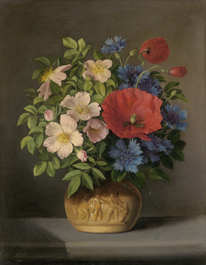 Lot 6107, Auction  127, Schirnhofer, Anton, Blumenstillleben mit Heckenrosen, Mohn und Kornblumen