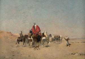 Lot 6334, Auction  127, Regnault de Maulmain, Émile, Die Heimführung der Braut: Eine kleine Karawane in der Wüste mit Kamel und Howdah