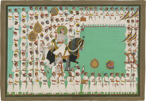 Lot 6380, Auction  127, Nordindien (Rajputen Malerei), spätes 19./frühes 20. Jh. Der festliche Einzug eines Moghulherrschers