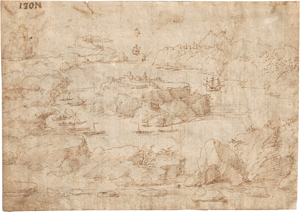 Lot 6500, Auction  127, Cibo, Gherardo, Fantatsische Landschaft mit kleiner Insel in einer Meerenge. 