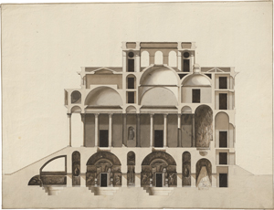 Lot 6607, Auction  127, Deutsch oder Niederländisch, um 1800. Entwürfe zu einem Palazzo im Stil der italienischen Renaissance mit Grotten