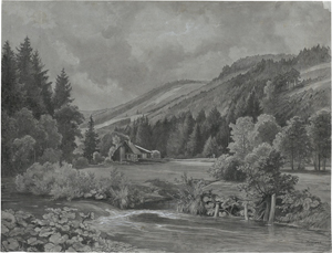 Lot 6666, Auction  127, Hummel, Carl Maria Nikolaus, Thüringische Landschaft bei Rastenberg mit einem Gehöft an dem Fluss Lossa