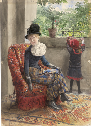 Lot 6685, Auction  127, Skarbina, Franz, Bildnis einer eleganten Dame und ihrer Tochter auf einer Loggia