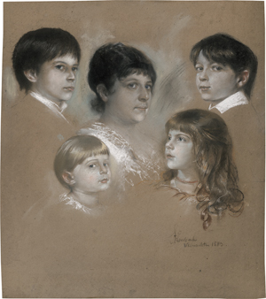 Lot 6703, Auction  127, Lenbach, Franz von, Elise Hirth mit ihren Kindern Siegfried, Arthur, Walther und Elsa.