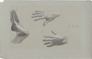 Lot 6708, Auction  127, Schneider, Sascha, Studienblatt mit zwei Händen und einem Fuß in Schrittstellung