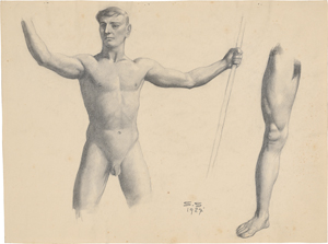 Lot 6709, Auction  127, Schneider, Sascha, Stehender männlicher Akt mit Stab