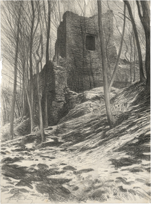 Lot 6746, Auction  127, Müller, Richard, Rotwild vor der Burgruine Rýzmburk bei Osek im tschechischen Erzgebirge