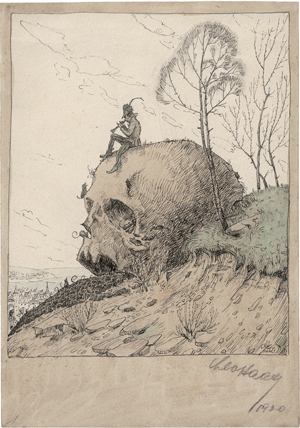 Lot 6749, Auction  127, Haas, Leo, Der Rattenfänger auf einem Totenschädel