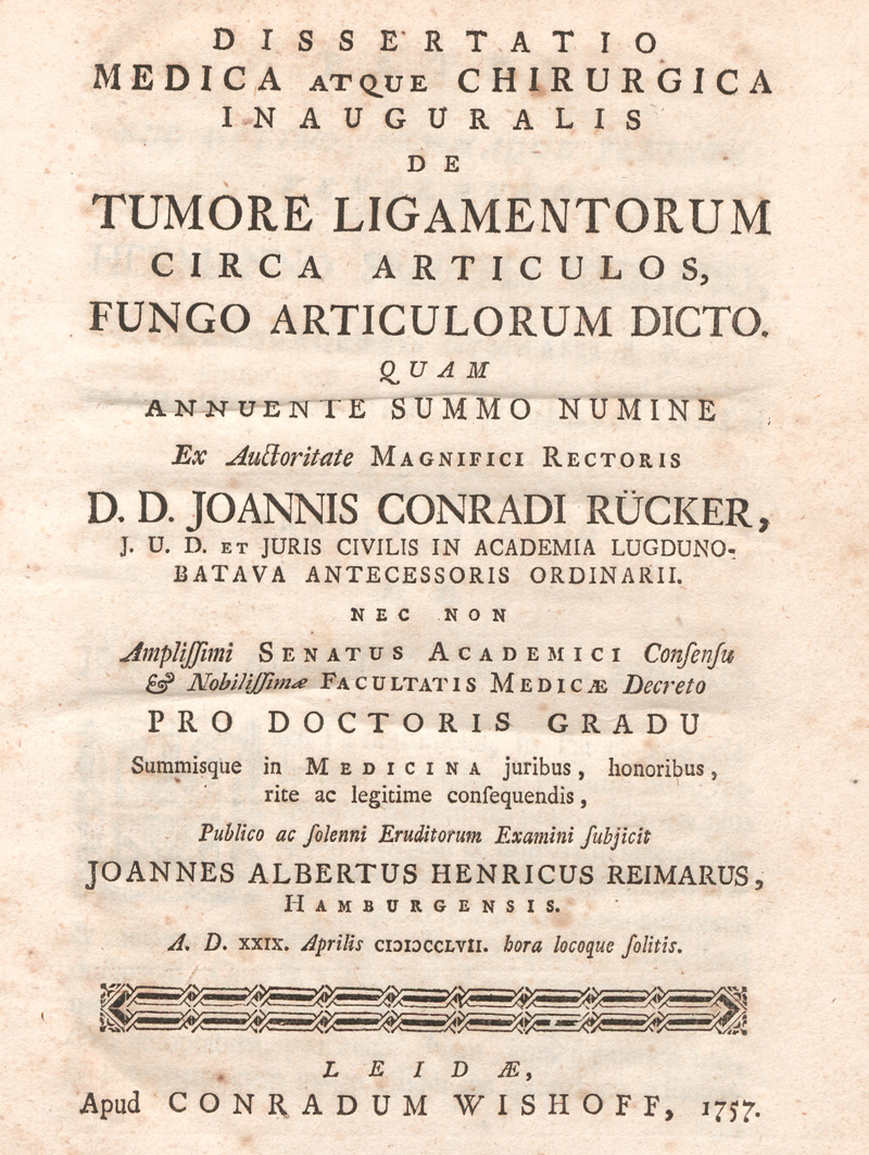 Lot 321, Auction  127, Reimarus, Johann Albert Heinrich, De tumore ligamentorum circa articulos