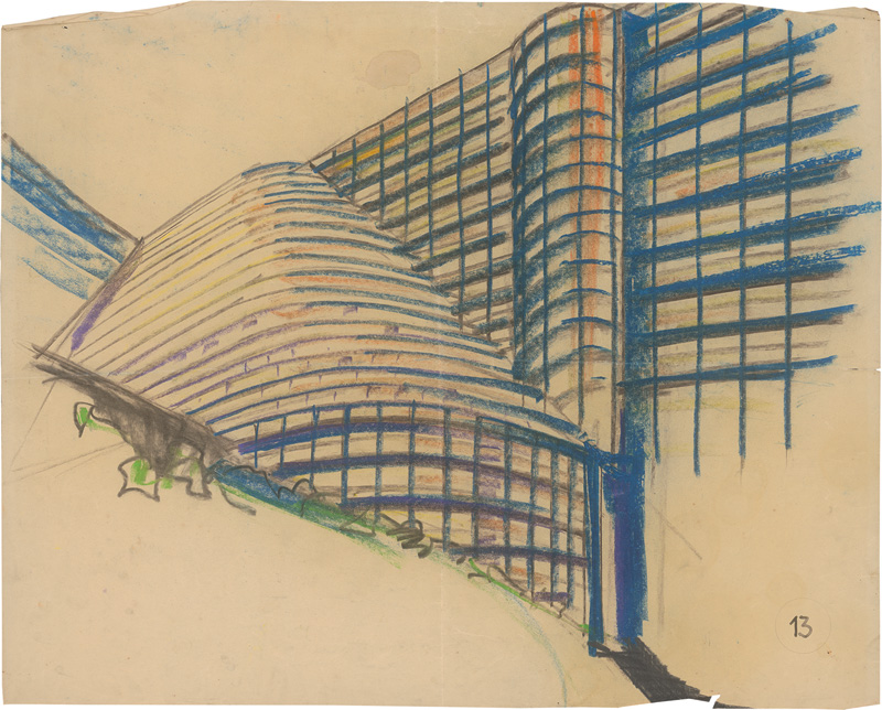 Lot 489, Auction  127, Behrens, Peter, Verkehrspalast 13 Gibraltar. Die Rampen und Wendeterrassen mit dem rundem Auto-Aufzug