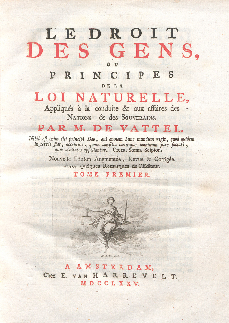 Lot 559, Auction  127, Vattel, Emer de, Le droit des gens, ou principes de la loi naturelle