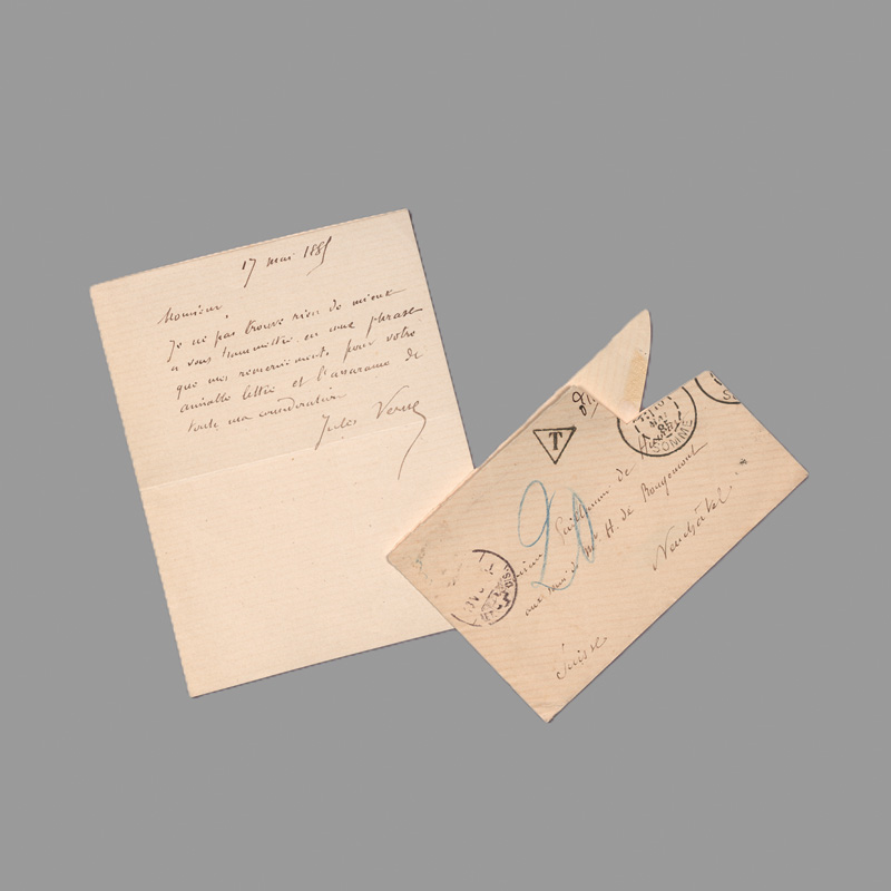 Lot 2544, Auction  127, Verne, Jules, Billet an einen Herrn in Neuchâtel (Schweiz). 1885