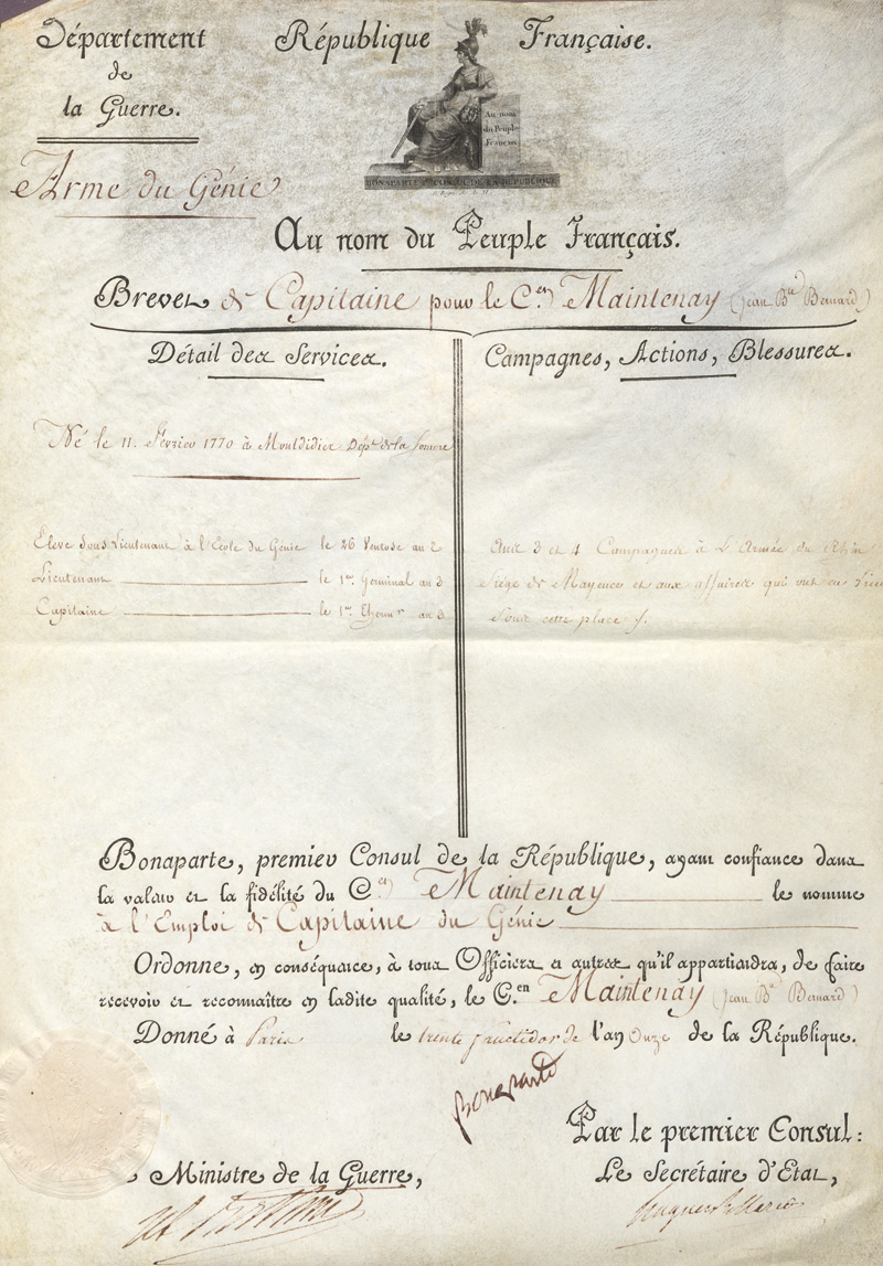 Lot 2601, Auction  127, Napoleon I. Bonaparte, Kaiser der Franzosen, Beförderungs-Urkunde Napoleons als 1. Konsul der Republik. 1803                                                                            