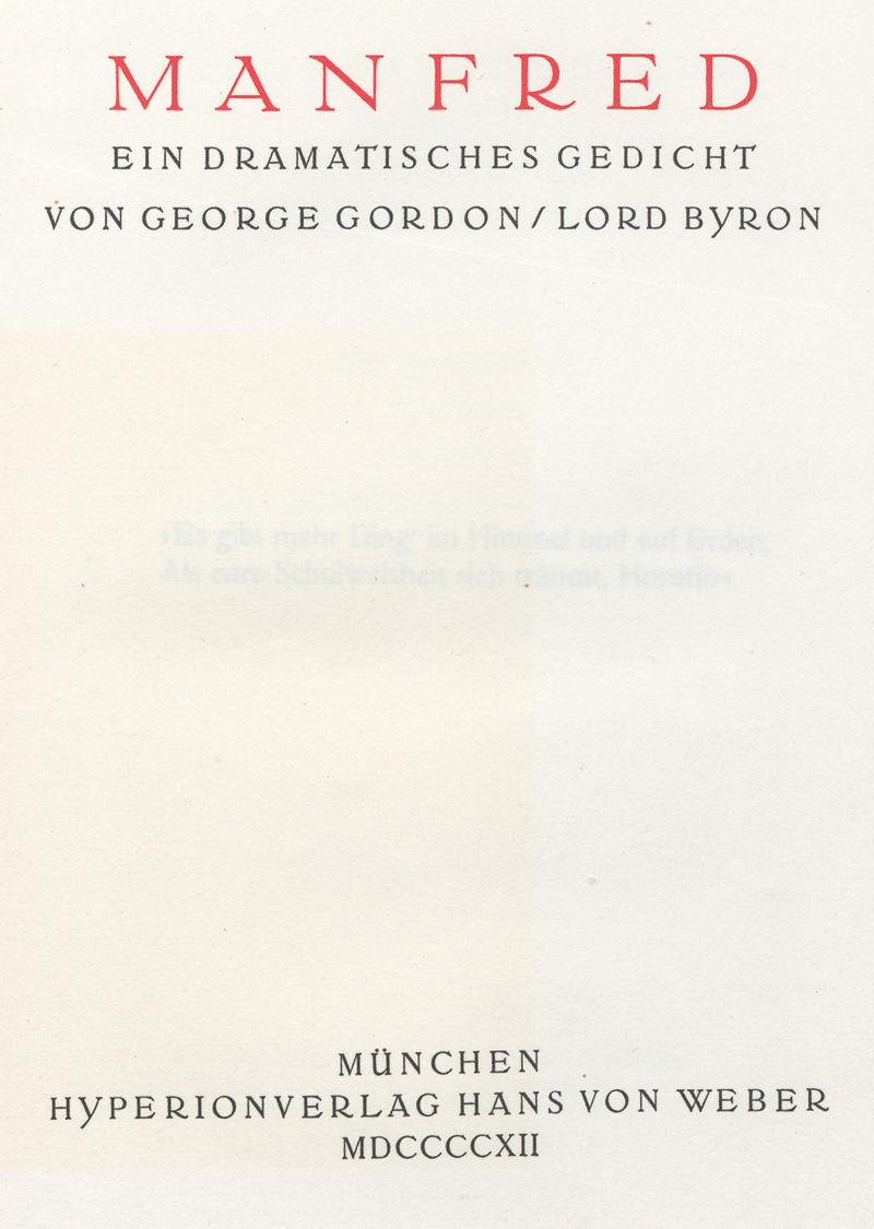 Lot 3054, Auction  127, Byron, George Gordon, Manfred. Ein dramatisches Gedicht