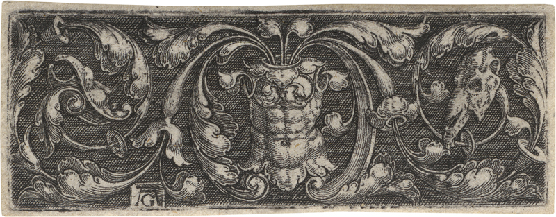 Lot 5164, Auction 127, Aldegrever, Heinrich, Ornamentaler Entwurf mit Brustharnisch zwischen Maske und Tierschädel