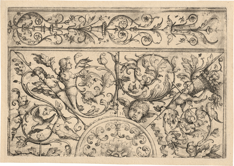 Lot 5171, Auction  127, Hopfer, Daniel, Ornamentales Tableau mit vier Zwickeln und halbem Mittelmedaillon
