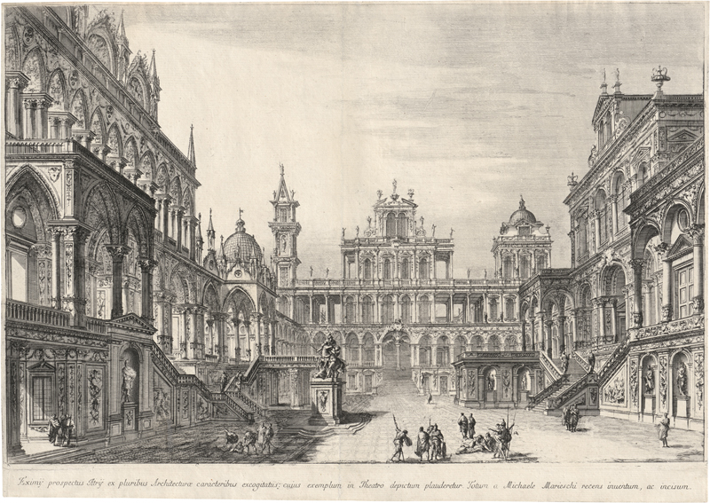 Lot 5285, Auction 127, Marieschi, Michele, Prospekt eines Innenhofes mit phantastischer Palastarchitektur