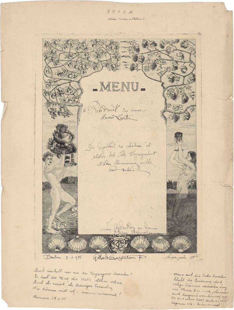 Lot 5421, Auction  127, Segantini, Gottardo, Entwurf für ein Menu
