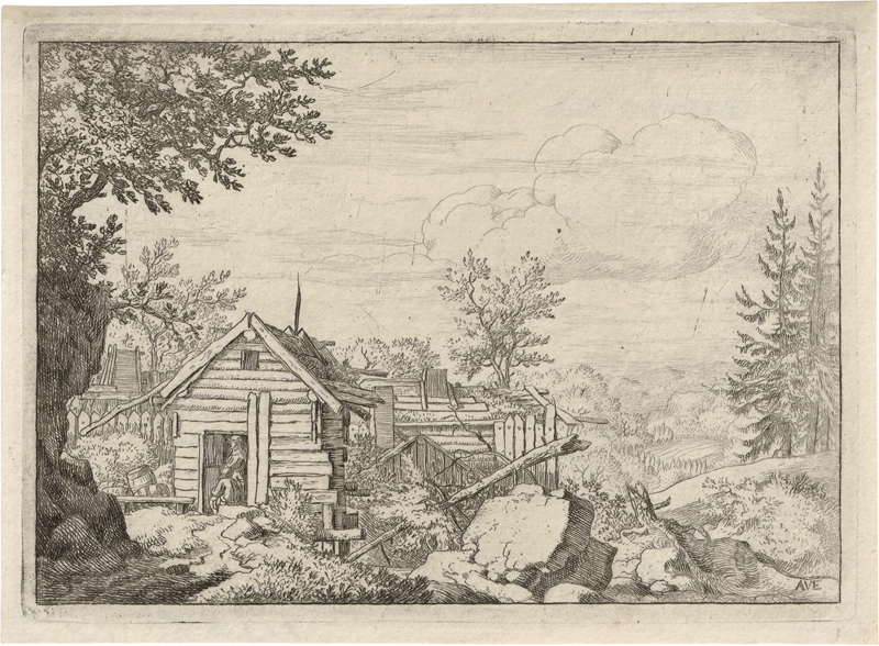 Lot 5507, Auction 127, Everdingen, Allaert van, Blick durch den durchlöcherten Felsen; Zwei Männer in der Tür einer Hütte stehend;