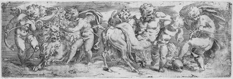 Lot 5509, Auction 127, Farinati, Paolo, Der trunkene Satyr, von Putti gestützt von einer Ziege fallend
