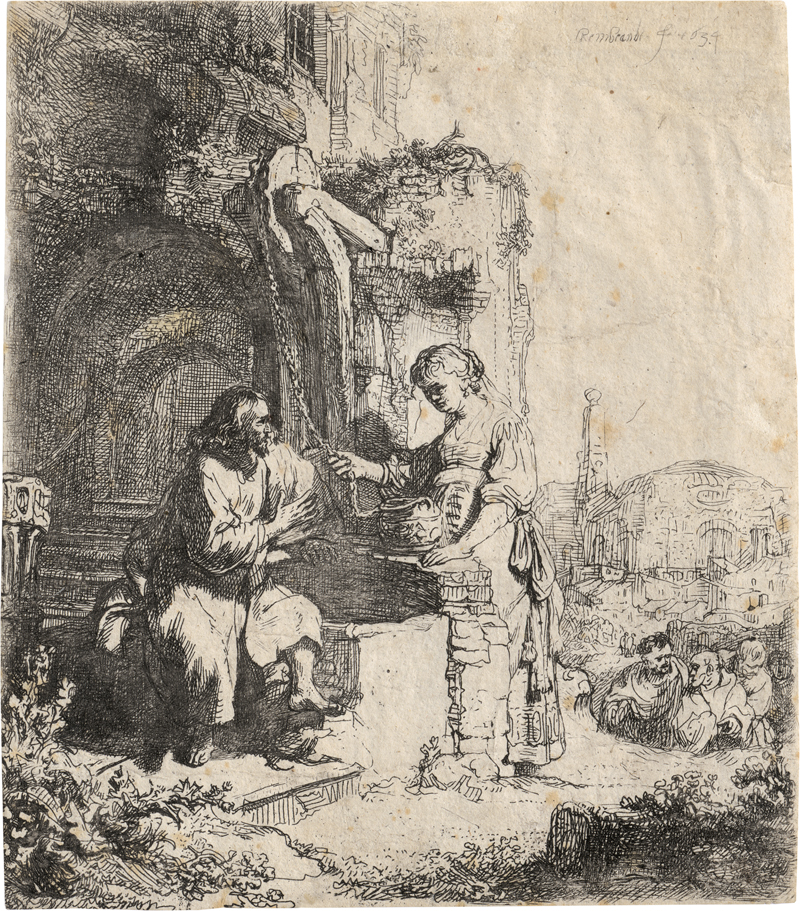 Lot 5610, Auction 127, Rembrandt Harmensz. van Rijn, Christus und die Samariterin zwischen Ruinen