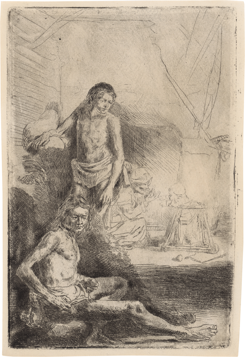 Lot 5621, Auction 127, Rembrandt Harmensz. van Rijn, Zwei männliche Akte ("Het Rolwagentje")