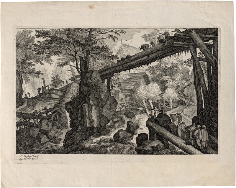 Lot 5635, Auction  127, Sadeler, Aegidius, Landschaft mit Brücke aus Baumstämmen
