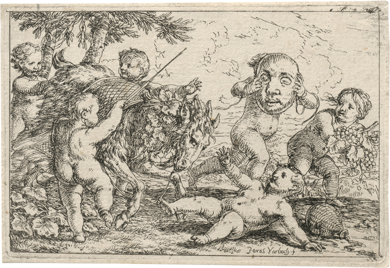 Lot 5659, Auction 127, Umbach, Jonas, Putti, den Bacchuszug nachahmend; Putti, mit einer Ziege spielend