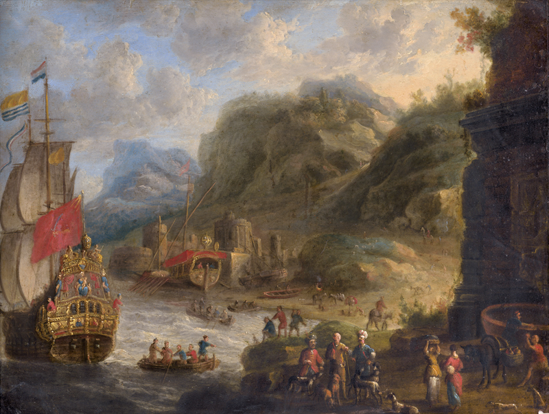 Lot 6011, Auction 127, Velde, Peter van den, Südliche Küstenlandschaft mit Schiffen