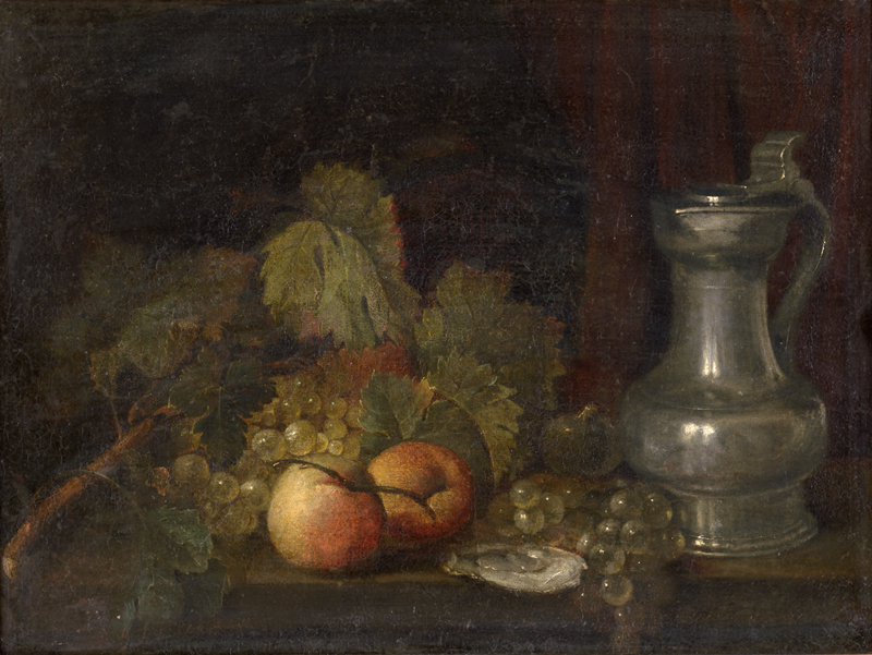 Lot 6021, Auction  127, Französisch, 17. Jh. oder 18. Jh. Stillleben mit Pfirsichen, Trauben, Zinnkrug und Auster