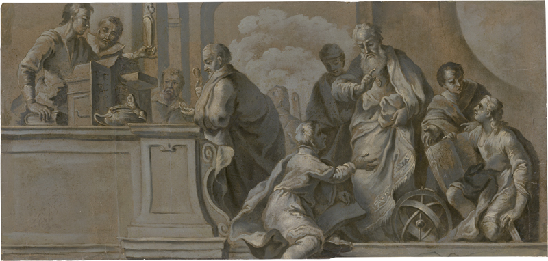 Lot 6040, Auction  127, Gran, Daniel - Werkstatt, Cognitio rei numariae et Antiquitatum, Scientia judiciaria ...": Allegorie der Wissenschaften der Altertümer und Münzen.