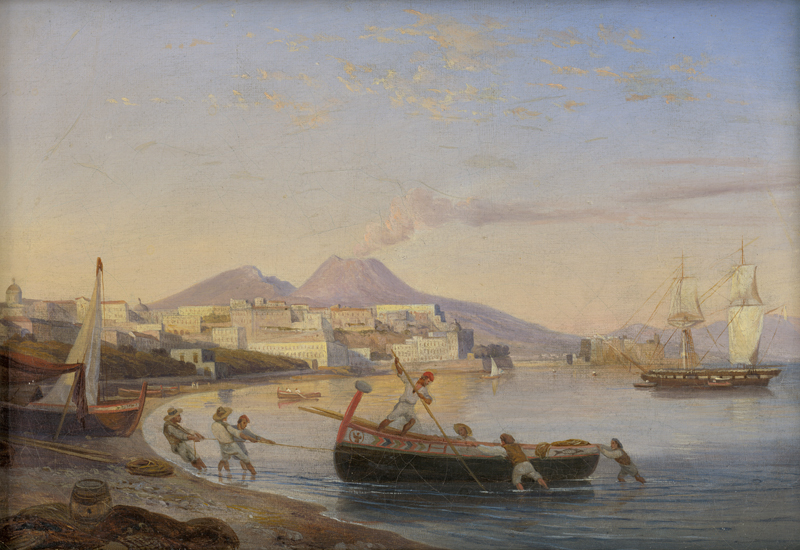 Lot 6066, Auction  127, Deutsch, 19. Jh. Fischer am Golf von Neapel, im Hintergrund Castel dell'Ovo und der Vesuv