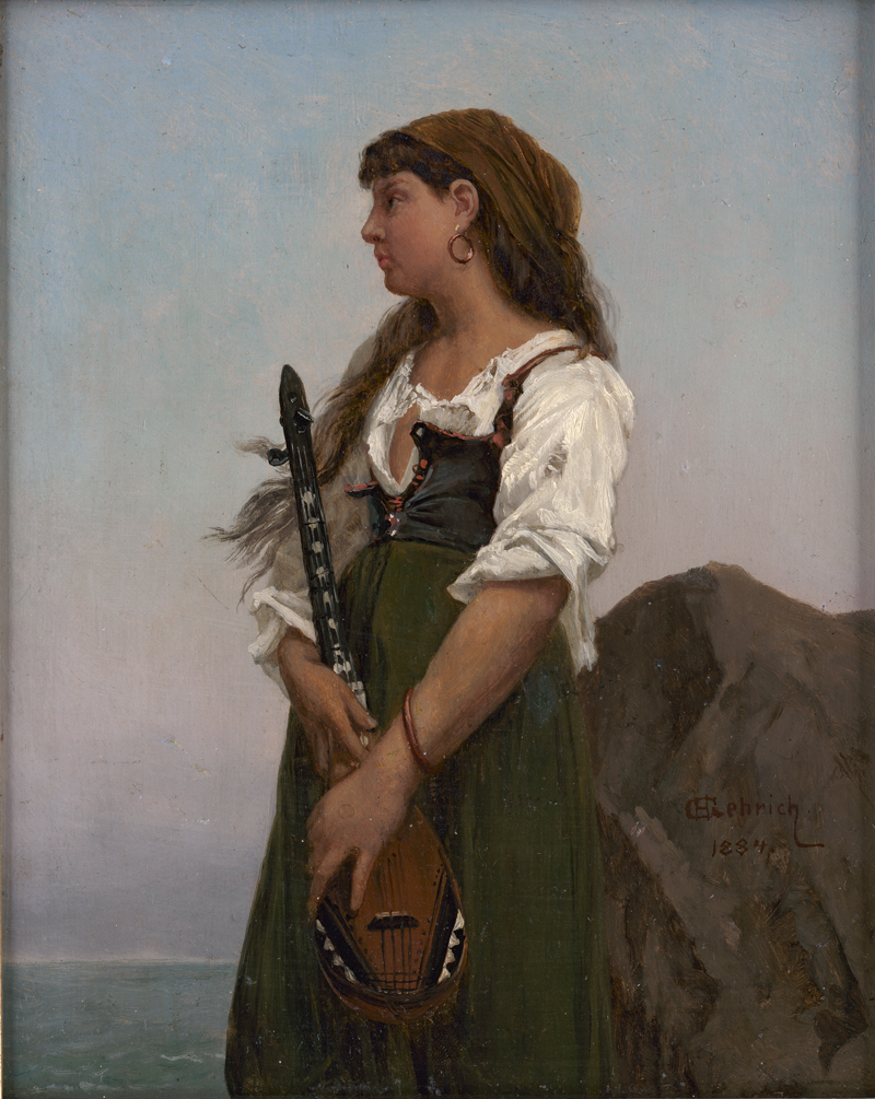 Lot 6078, Auction  127, Gehrich, Hermann, Italienisches Mädchen aus Sorrento mit Mandoline am Meer