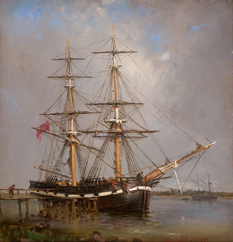 Lot 6122, Auction 127, Brendel, Albert Heinrich, Britischer Zweimaster am Pier in einer Flussmündung