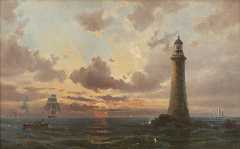 Lot 6125, Auction 127, Melbye, Vilhelm, Der Leuchtturm von Eddystone vor der Küste von Devon und Cornwall bei Sonnenuntergang