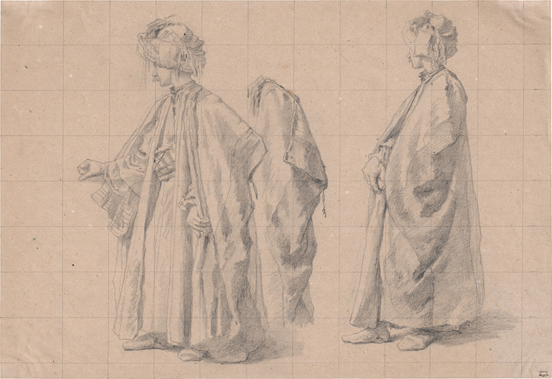 Lot 6311, Auction  127, Dauzats, Adrien, Studienblatt mit der Figur eines stehenden Arabers mit Burnus und Turban