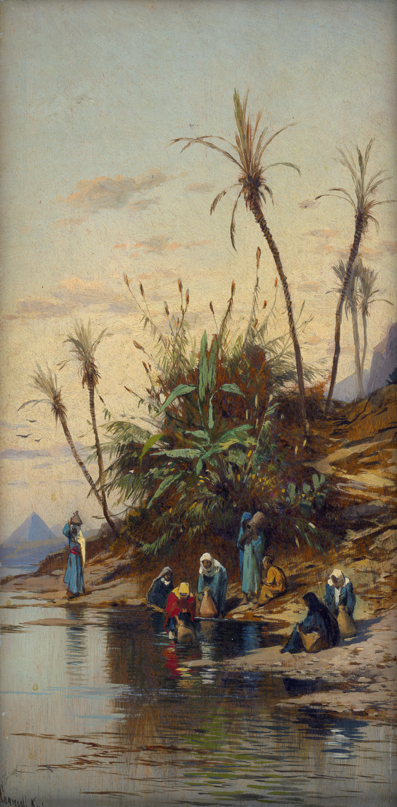 Lot 6354, Auction  127, Corrodi, Hermann David Solomon, Wasserträgerinnen am Nilufer bei den Pyramiden von Gizeh