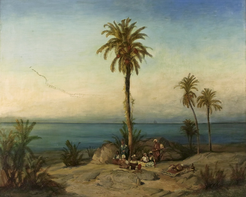 Lot 6370, Auction  127, Geyer, Alexius, Abendstimmung an einer von Palmen gesäumten Küste Nordafrikas