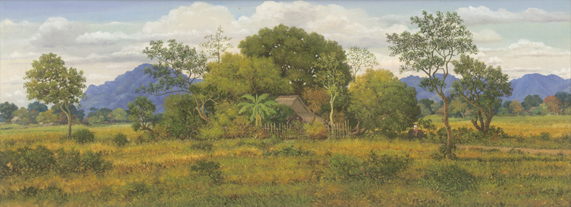 Lot 6435, Auction 127, Acasio, Lino, Philippinische Landschaft mit Hütte und Büffelreiter